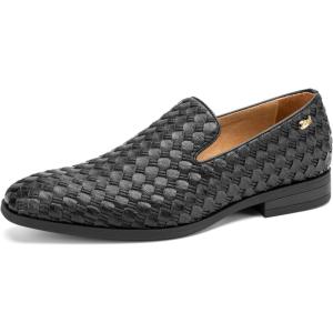 JITAI Men’s Dress Shoes – Casual Rubber & Leather Loafers for Men – Fashion Business Formal Wear(Black/22)
