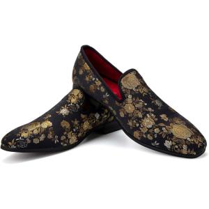 JITAI Men’s Dress Shoes – Casual Rubber & Leather Loafers for Men – Fashion Business Formal Wear(Gold/15)