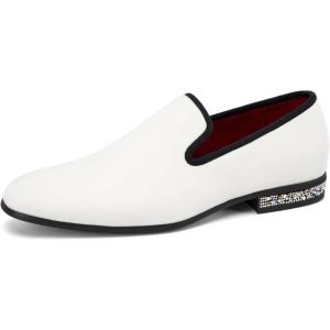 JITAI Men’s Dress Shoes – Casual Rubber & Leather Loafers for Men – Fashion Business Formal Wear(White/24)