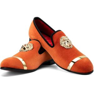 JITAI Men’s Penny Slip-On Leather Lined Loafer Luxury Men Shoes(Orange/01)