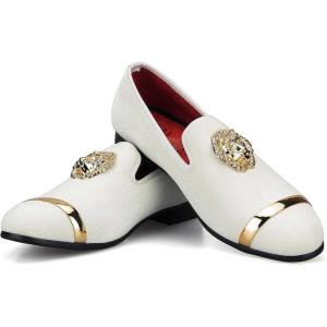 JITAI Men’s Penny Slip-On Leather Lined Loafer Luxury Men Shoes(White/01)