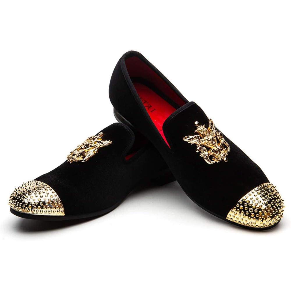 imageMen Genuine Leather Mens Metallic Textured Slipon Glitter Loafers ShoesBlack01