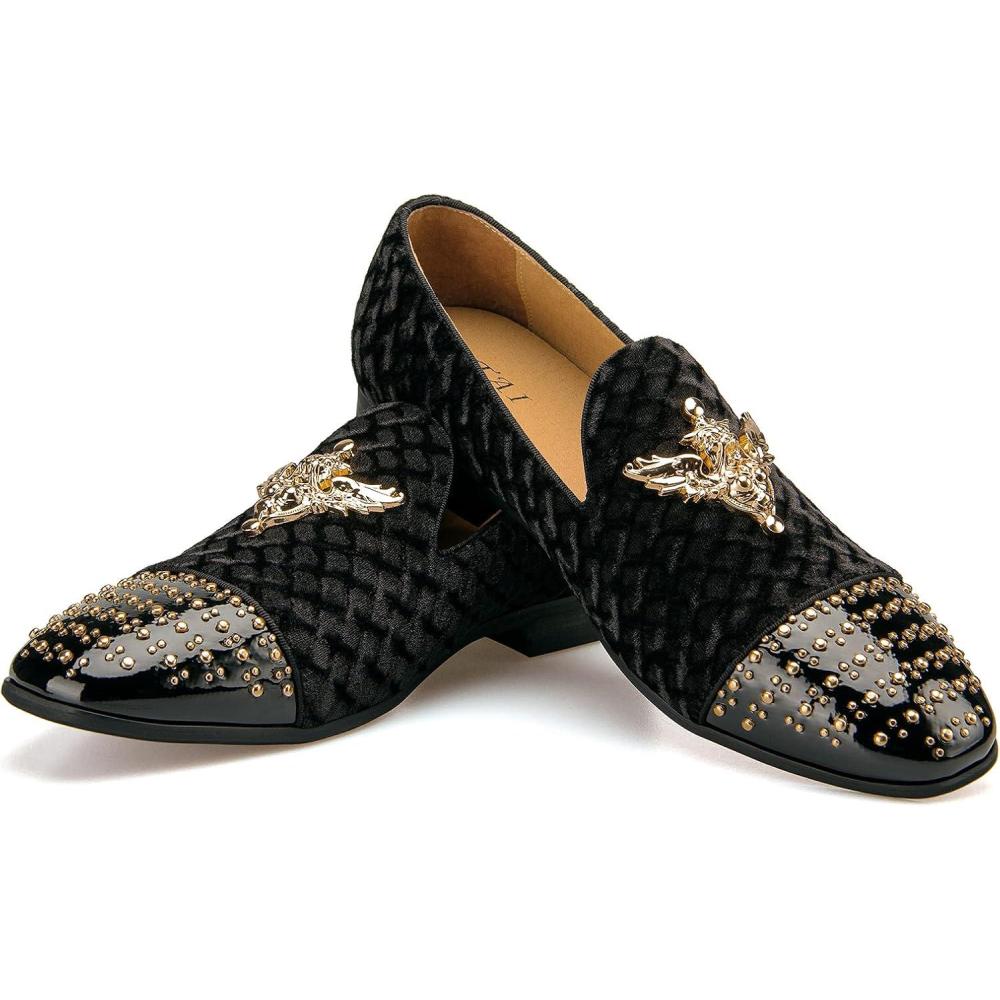 imageMen Genuine Leather Mens Metallic Textured Slipon Glitter Loafers ShoesBlack10