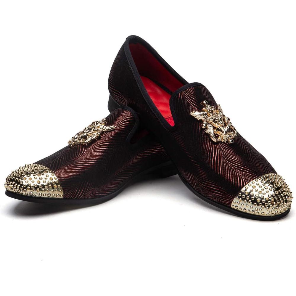 imageMen Genuine Leather Mens Metallic Textured Slipon Glitter Loafers ShoesBrown04