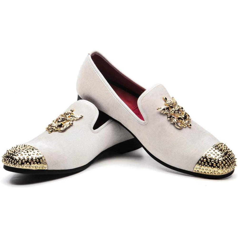 imageMen Genuine Leather Mens Metallic Textured Slipon Glitter Loafers ShoesWhite01