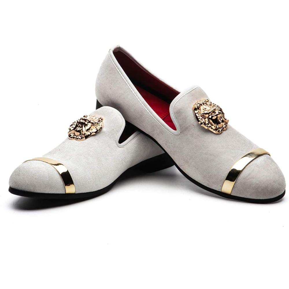 imageMen Genuine Leather Mens Metallic Textured Slipon Glitter Loafers ShoesWhite03