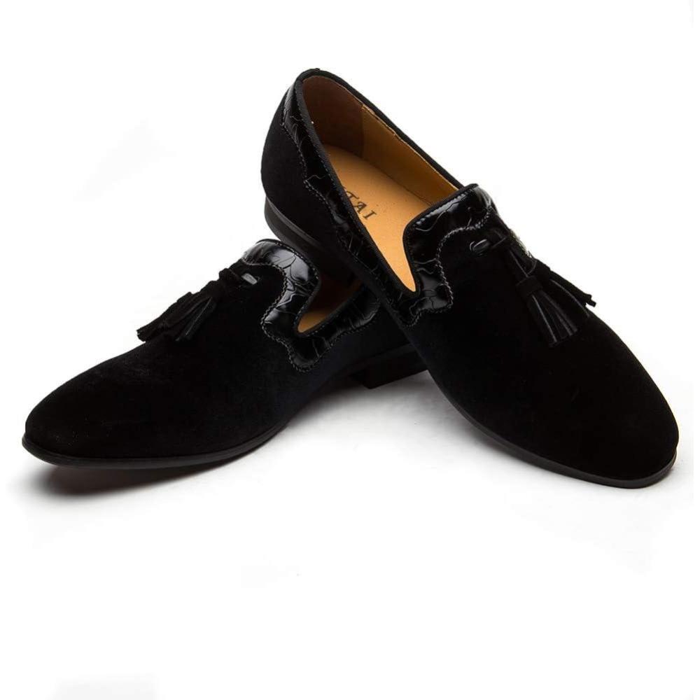 imageMens Vintage Velvet Embroidery Noble Loafer Shoes Slipon Loafer Smoking Slipper Tassel LoaferBlack05