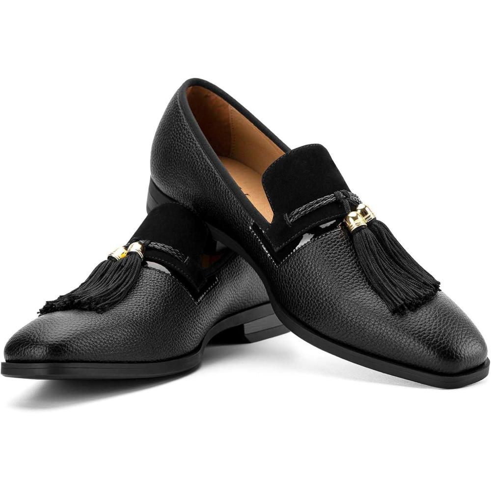imageMens Vintage Velvet Embroidery Noble Loafer Shoes Slipon Loafer Smoking Slipper Tassel LoaferBlack12