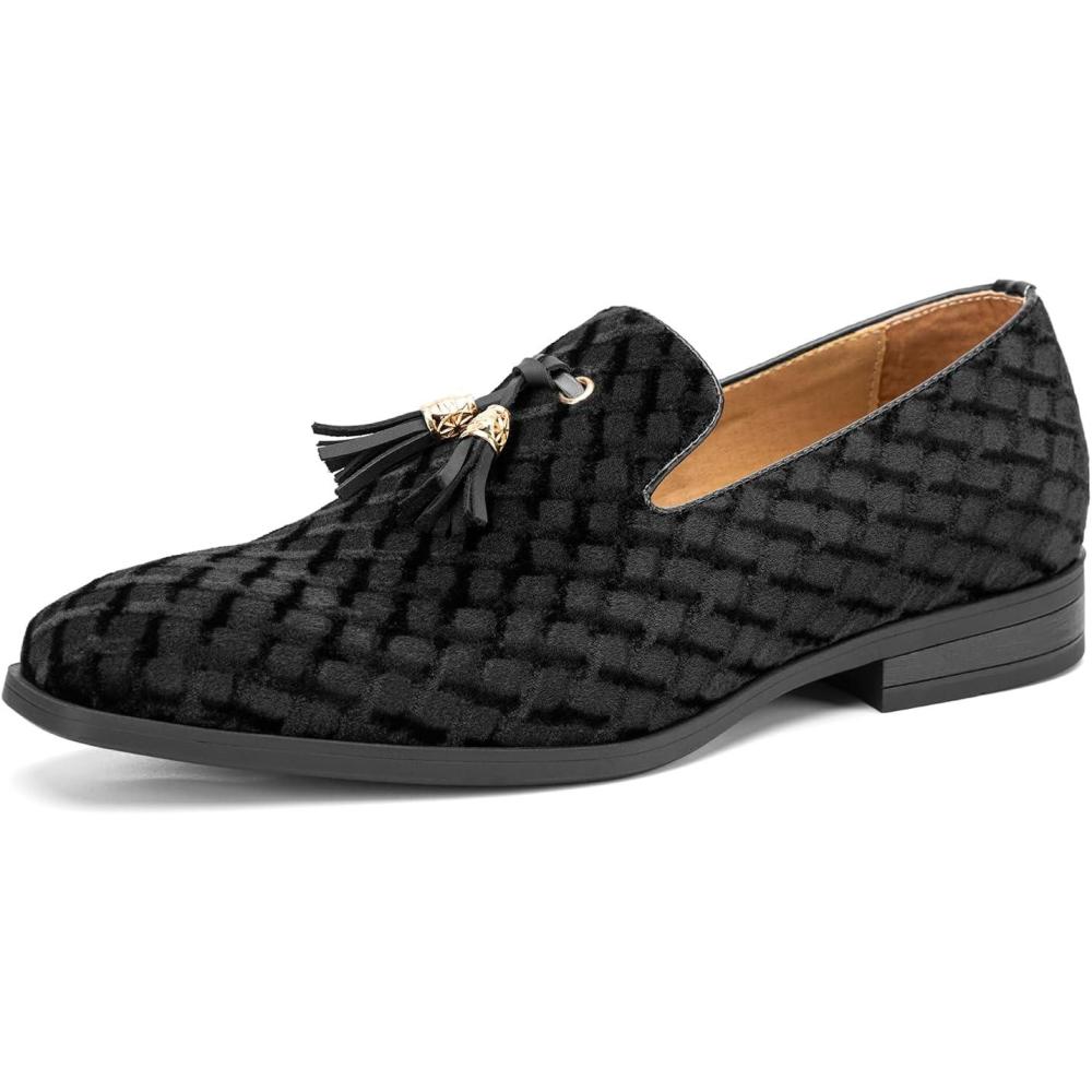 imageMens Vintage Velvet Embroidery Noble Loafer Shoes Slipon Loafer Smoking Slipper Tassel LoaferBlack17