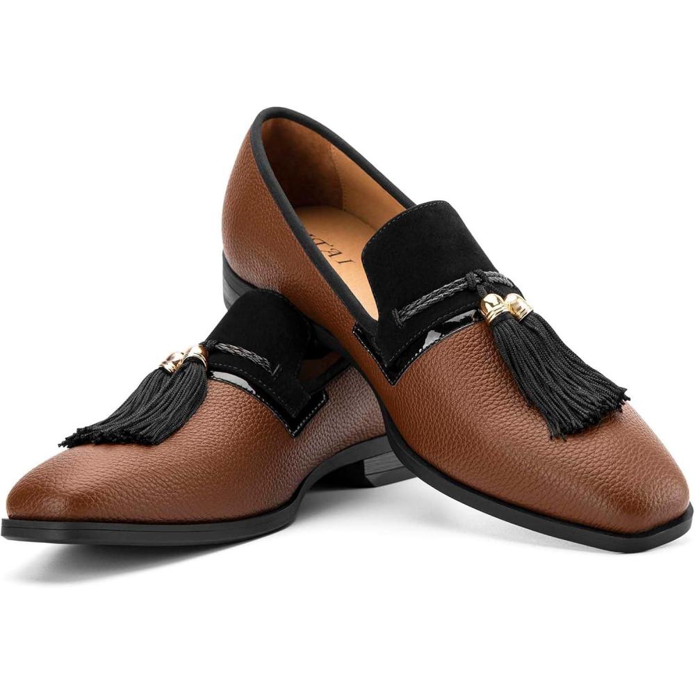 imageMens Vintage Velvet Embroidery Noble Loafer Shoes Slipon Loafer Smoking Slipper Tassel LoaferBrown12