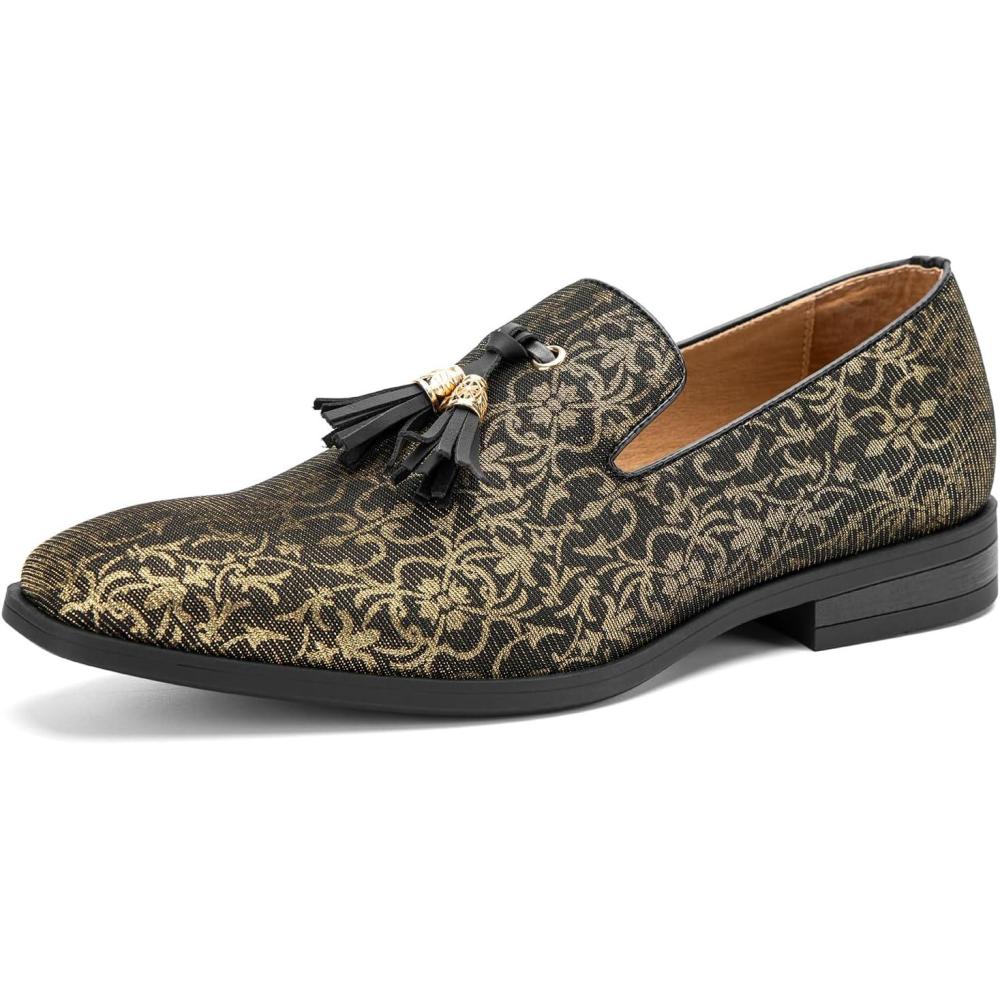 imageMens Vintage Velvet Embroidery Noble Loafer Shoes Slipon Loafer Smoking Slipper Tassel LoaferGold20