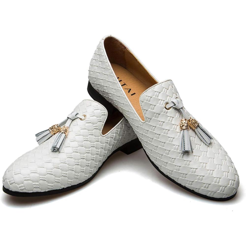 imageMens Vintage Velvet Embroidery Noble Loafer Shoes Slipon Loafer Smoking Slipper Tassel LoaferWhite03