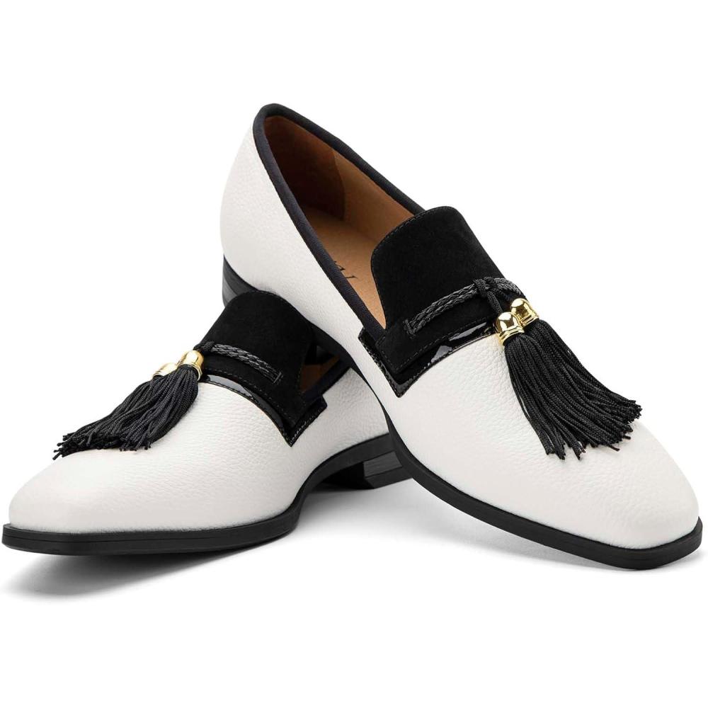 imageMens Vintage Velvet Embroidery Noble Loafer Shoes Slipon Loafer Smoking Slipper Tassel LoaferWhite12