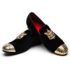 Men Genuine Leather Mens Metallic Textured Slip-on Glitter Loafers Shoes(Black/01)