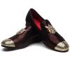 Men Genuine Leather Mens Metallic Textured Slip-on Glitter Loafers Shoes(Brown/04)