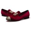 Men Genuine Leather Mens Metallic Textured Slip-on Glitter Loafers Shoes(Red/01)