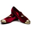 Men Genuine Leather Mens Metallic Textured Slip-on Glitter Loafers Shoes(Red/02)