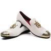 Men Genuine Leather Mens Metallic Textured Slip-on Glitter Loafers Shoes(White/01)