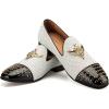 Men Genuine Leather Mens Metallic Textured Slip-on Glitter Loafers Shoes(White/12)