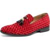 Men’s Vintage Velvet Embroidery Noble Loafer Shoes Slip-on Loafer Smoking Slipper Tassel Loafer(Red/17)