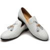 Men’s Vintage Velvet Embroidery Noble Loafer Shoes Slip-on Loafer Smoking Slipper Tassel Loafer(White/03)
