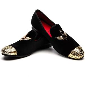 Men Genuine Leather Mens Metallic Textured Slip-on Glitter Loafers Shoes(Black/02)