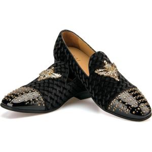Men Genuine Leather Mens Metallic Textured Slip-on Glitter Loafers Shoes(Black/10)