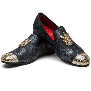 Men Genuine Leather Mens Metallic Textured Slip-on Glitter Loafers Shoes(Blue/04)