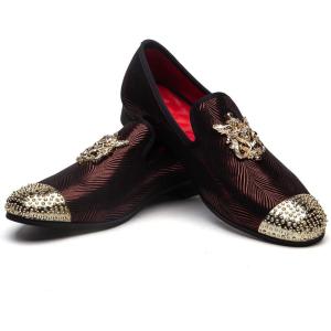 Men Genuine Leather Mens Metallic Textured Slip-on Glitter Loafers Shoes(Brown/04)