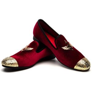 Men Genuine Leather Mens Metallic Textured Slip-on Glitter Loafers Shoes(Red/02)