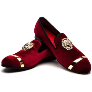 Men Genuine Leather Mens Metallic Textured Slip-on Glitter Loafers Shoes(Red/03)