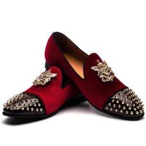 Men Genuine Leather Mens Metallic Textured Slip-on Glitter Loafers Shoes(Red/12)