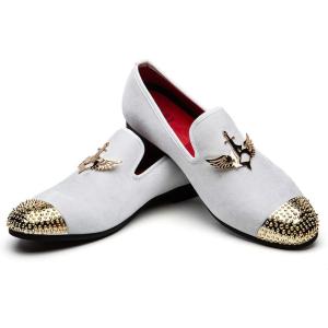 Men Genuine Leather Mens Metallic Textured Slip-on Glitter Loafers Shoes(White/02)