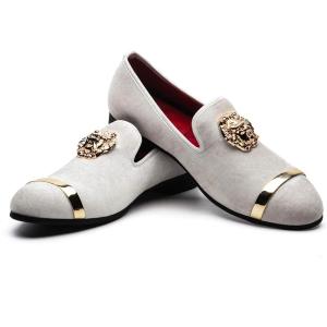 Men Genuine Leather Mens Metallic Textured Slip-on Glitter Loafers Shoes(White/03)