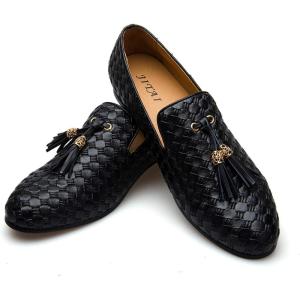 Men’s Vintage Velvet Embroidery Noble Loafer Shoes Slip-on Loafer Smoking Slipper Tassel Loafer(Black/01)