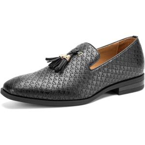 Men’s Vintage Velvet Embroidery Noble Loafer Shoes Slip-on Loafer Smoking Slipper Tassel Loafer(Black/15)