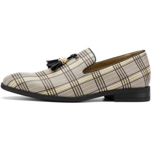 Men’s Vintage Velvet Embroidery Noble Loafer Shoes Slip-on Loafer Smoking Slipper Tassel Loafer(Brown/13)