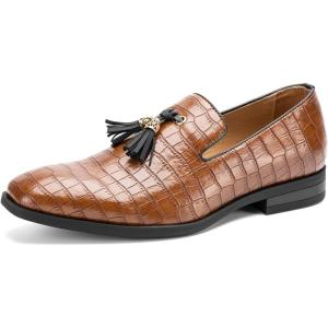 Men’s Vintage Velvet Embroidery Noble Loafer Shoes Slip-on Loafer Smoking Slipper Tassel Loafer(Brown/14)
