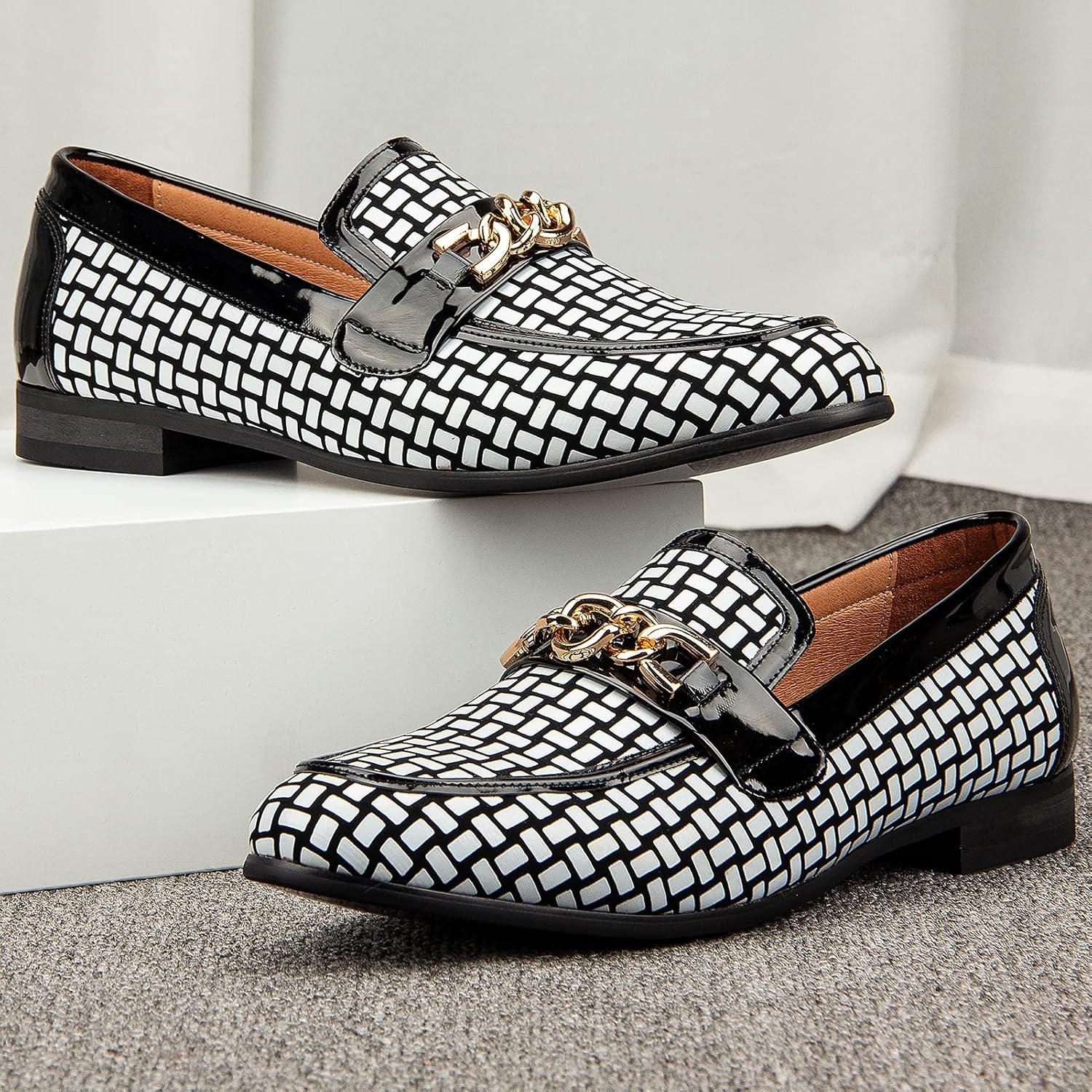 imageJITAI Mens Leather Shoes Pattern Printing Mens Dress Loafer Shoes Slipon Casual Loafer Smoking SlipperBlack08