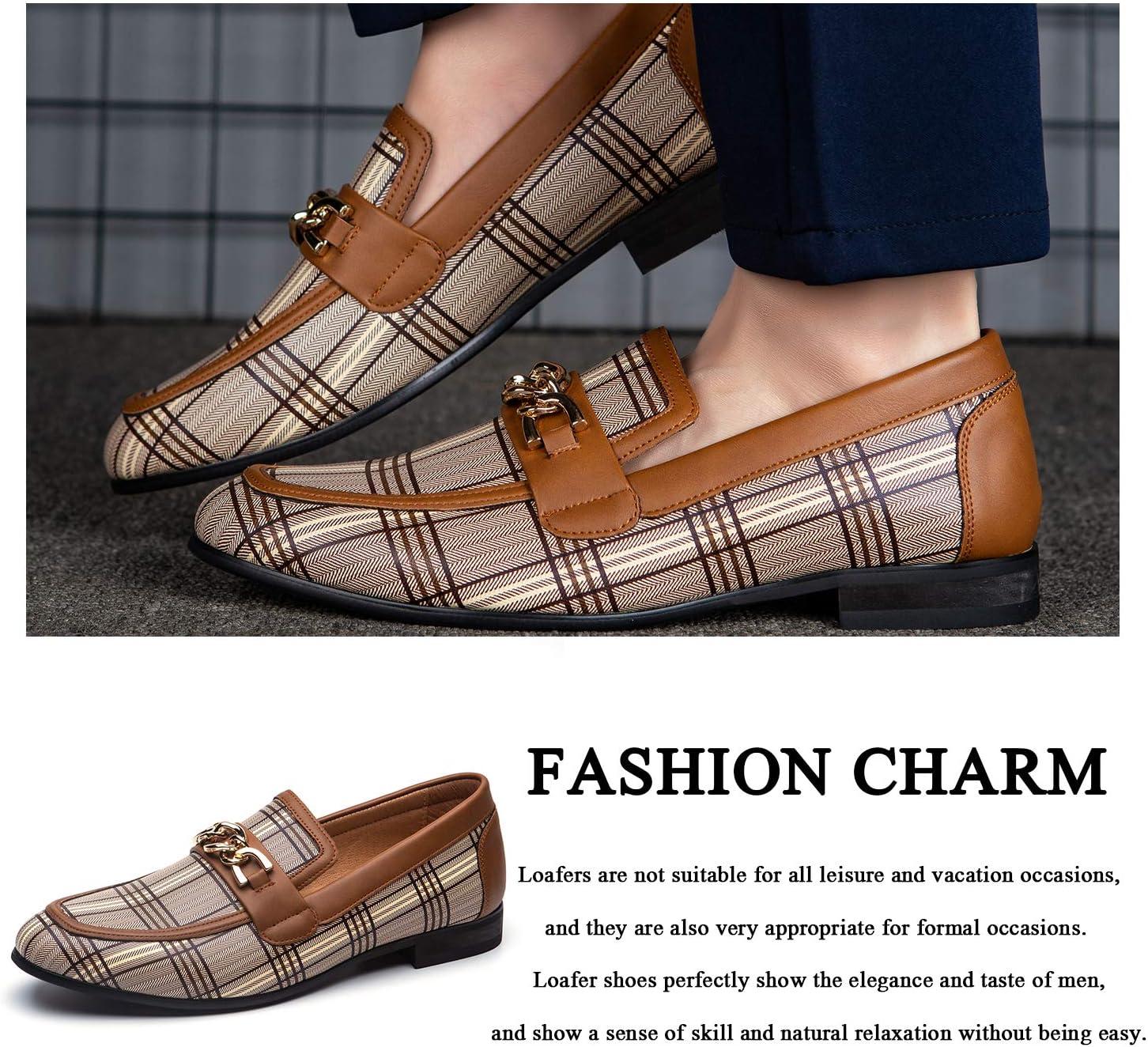 imageJITAI Mens Leather Shoes Pattern Printing Mens Dress Loafer Shoes Slipon Casual Loafer Smoking SlipperBrown07