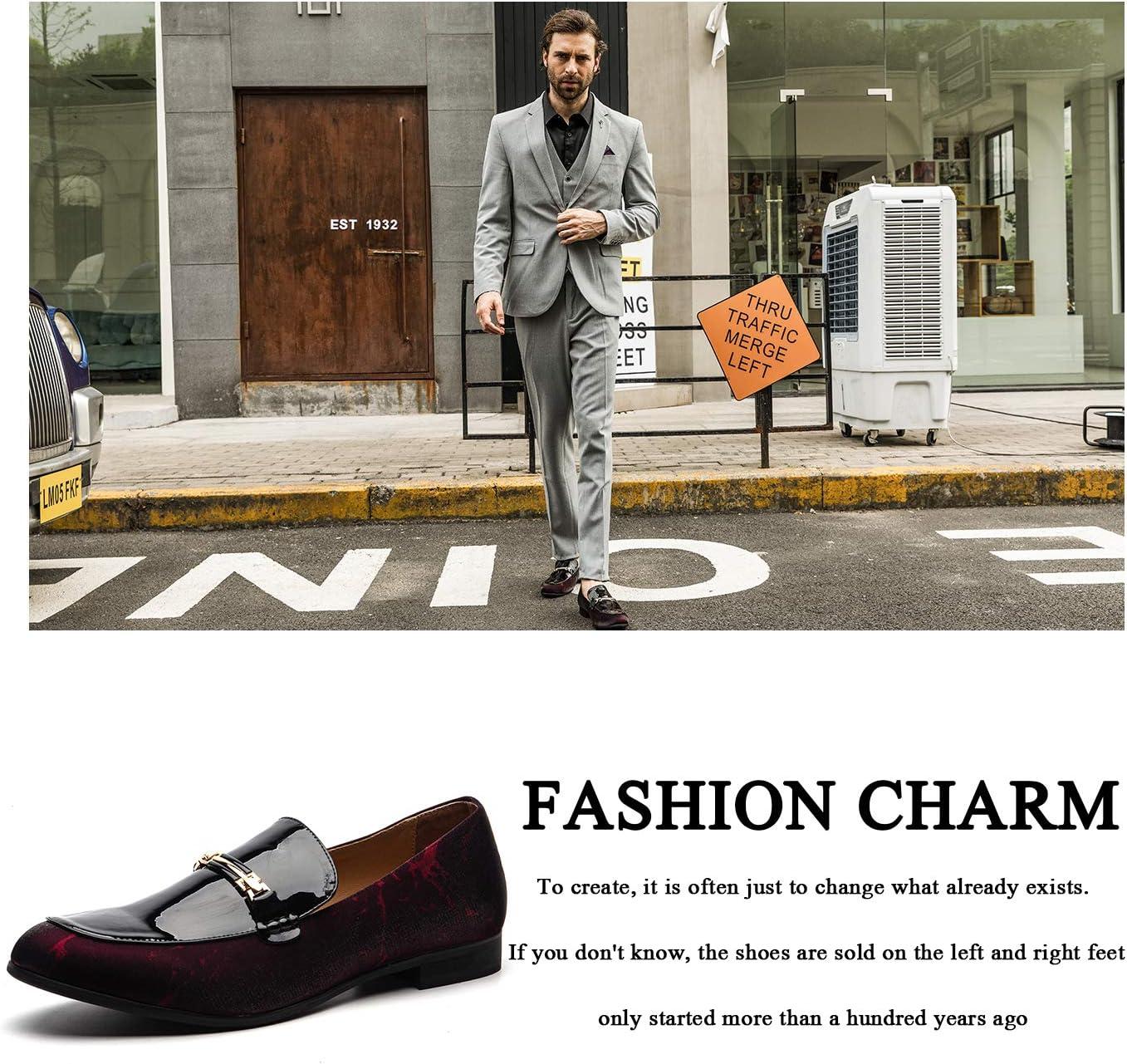 imageJITAI Mens Leather Shoes Pattern Printing Mens Dress Loafer Shoes Slipon Casual Loafer Smoking SlipperRed05