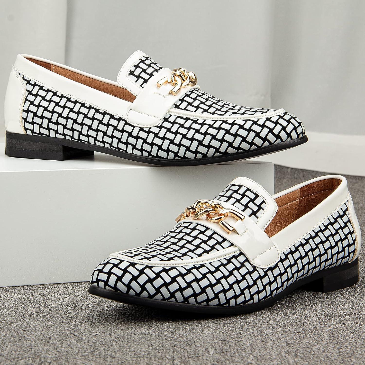 imageJITAI Mens Leather Shoes Pattern Printing Mens Dress Loafer Shoes Slipon Casual Loafer Smoking SlipperWhite09