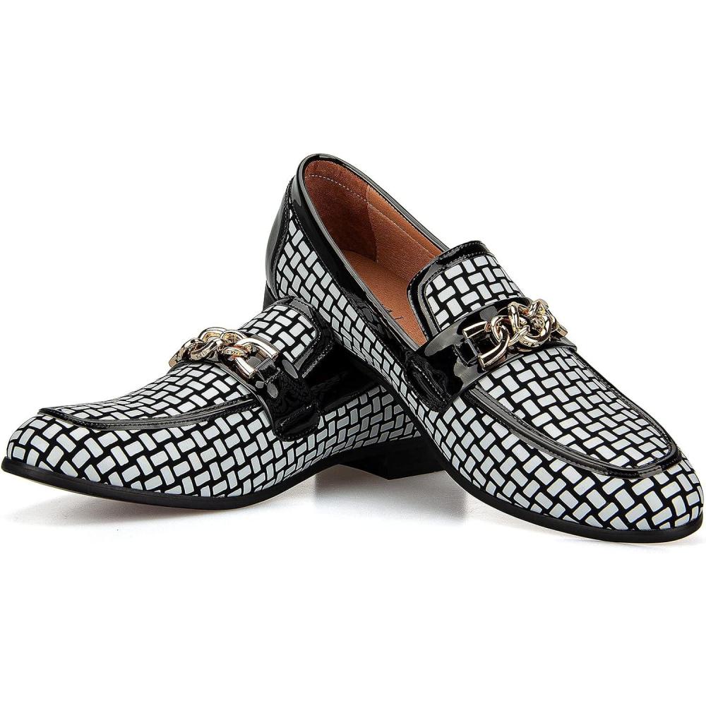 imageJITAI Mens Leather Shoes Pattern Printing Mens Dress Loafer Shoes Slipon Casual Loafer Smoking SlipperBlack08
