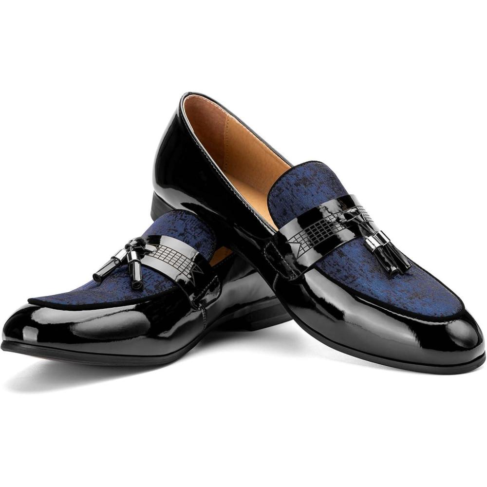 imageJITAI Mens Leather Shoes Pattern Printing Mens Dress Loafer Shoes Slipon Casual Loafer Smoking SlipperBlue13