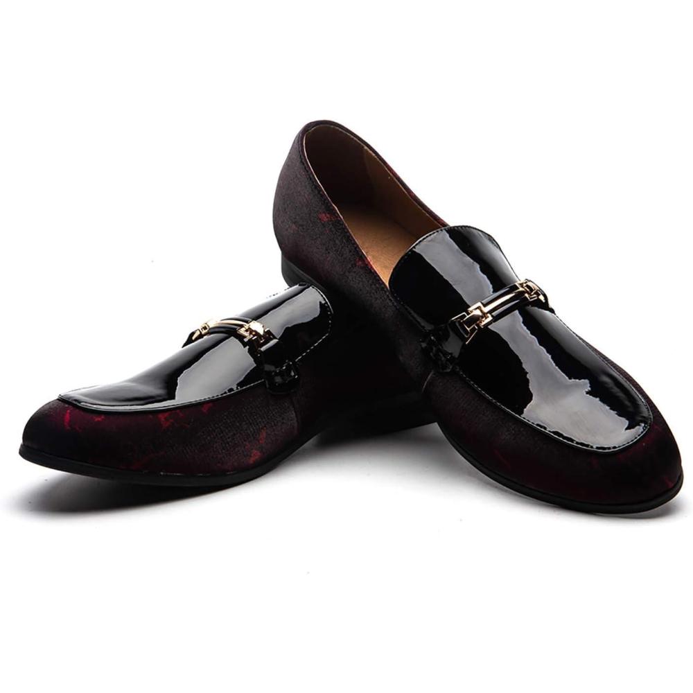 imageJITAI Mens Leather Shoes Pattern Printing Mens Dress Loafer Shoes Slipon Casual Loafer Smoking SlipperRed05