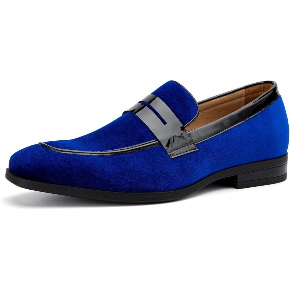 imageJITAI Mens Velvet Loafers Dress Shoes Loafers for Men Tuxedo Suit ShoesBlue24