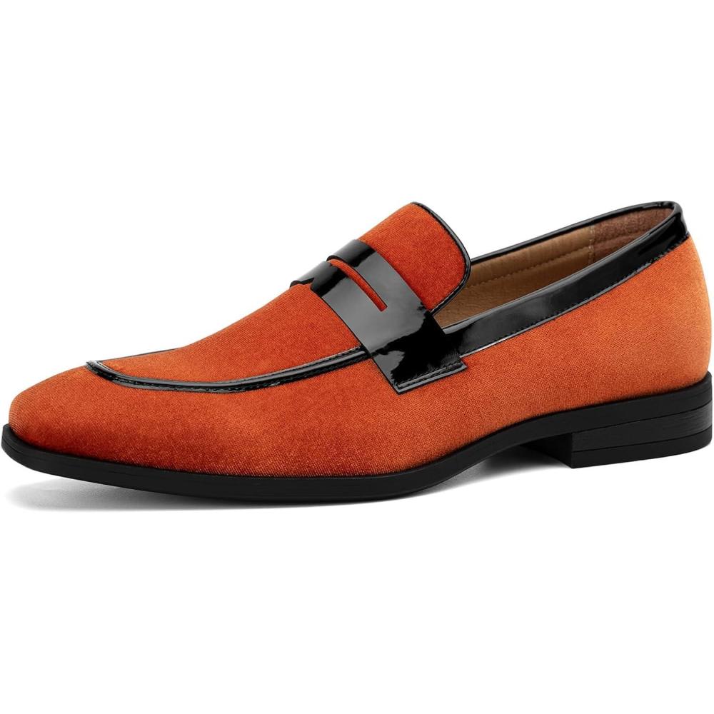 imageJITAI Mens Velvet Loafers Dress Shoes Loafers for Men Tuxedo Suit ShoesOrange24