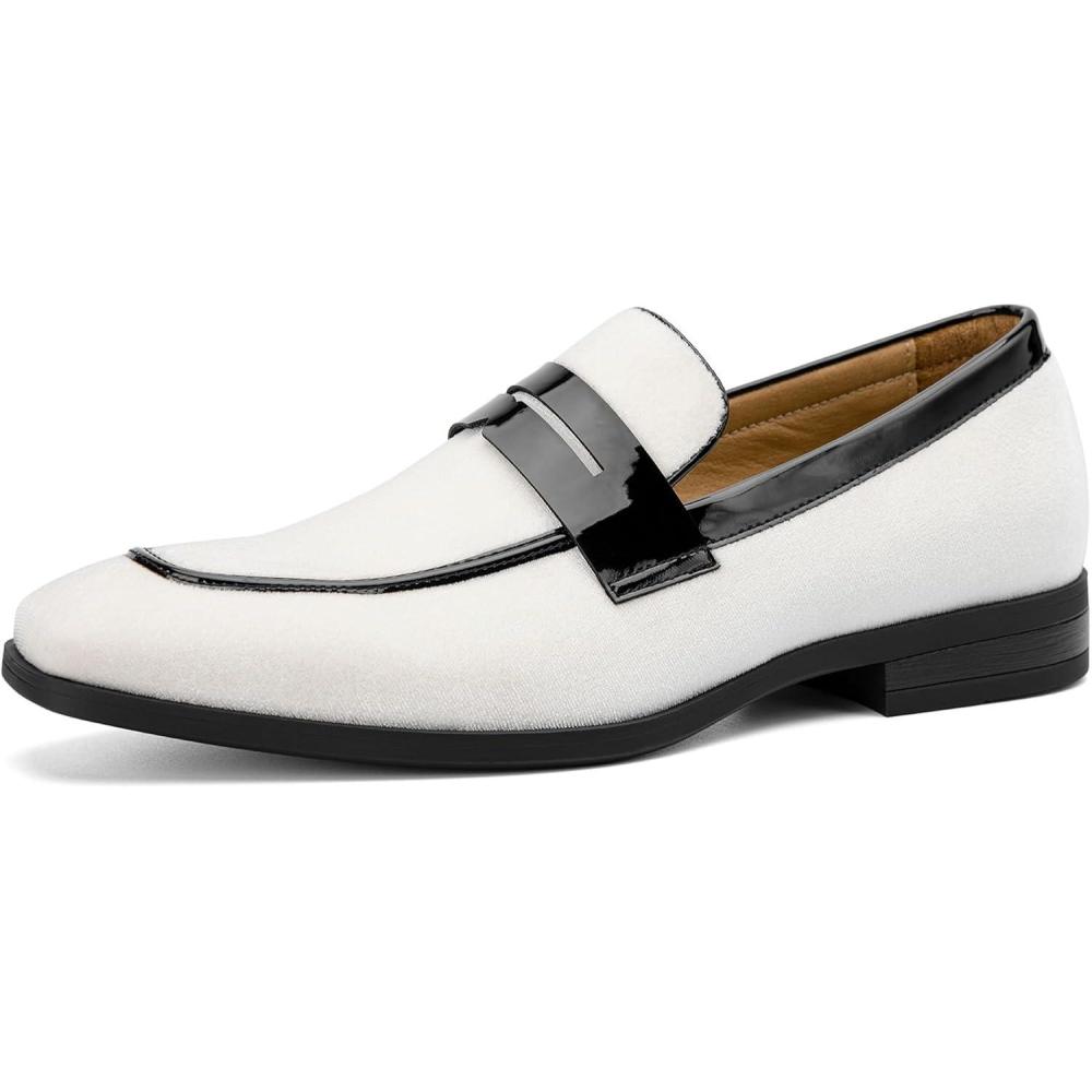 imageJITAI Mens Velvet Loafers Dress Shoes Loafers for Men Tuxedo Suit ShoesWhite24