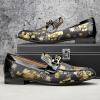 JITAI Mens Leather Shoes Pattern Printing Men’s Dress Loafer Shoes Slip-on Casual Loafer Smoking Slipper(Gold/10)