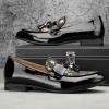 JITAI Mens Leather Shoes Pattern Printing Men’s Dress Loafer Shoes Slip-on Casual Loafer Smoking Slipper(Gold/12)